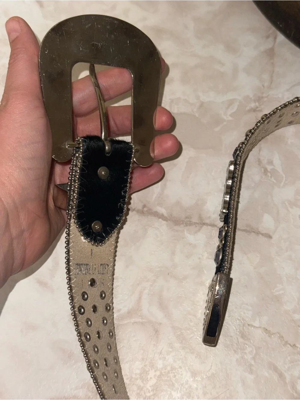 Black Studded Western Belt with Decorative Silver Buckle